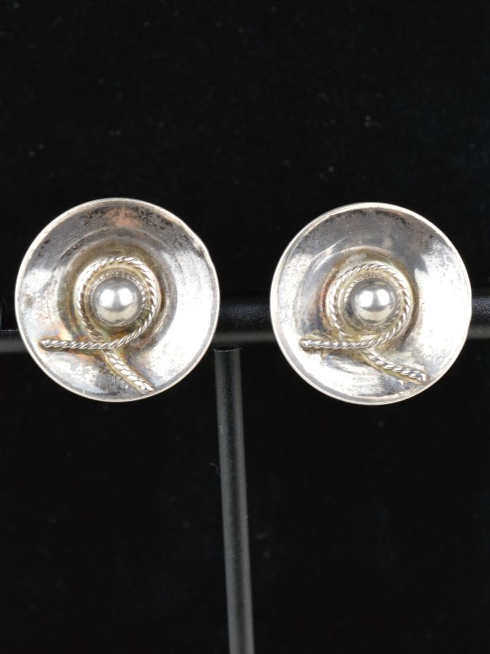 Vintage Mexico Sterling Silver Sombrero Hat Screw Back Earrings 925 5.7g
